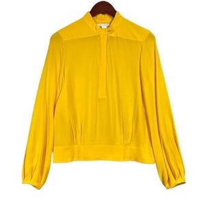 Diane Von Furstenberg 100% Silk Zip Blouse Size 4 Yellow Minimalist